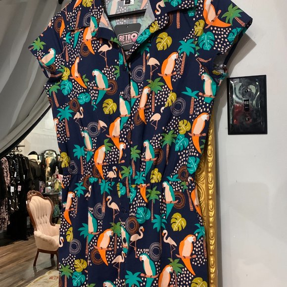 Tropical Birds Vintage Pinup Retro Jumpsuit by Retrolicious - Picture 4 of 5